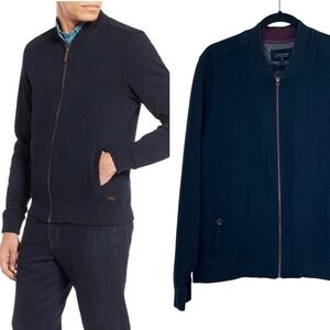 Ted Baker Mens Deezaz Quilted Herringbone Knit Baseball Jacket Navy 6 XXL